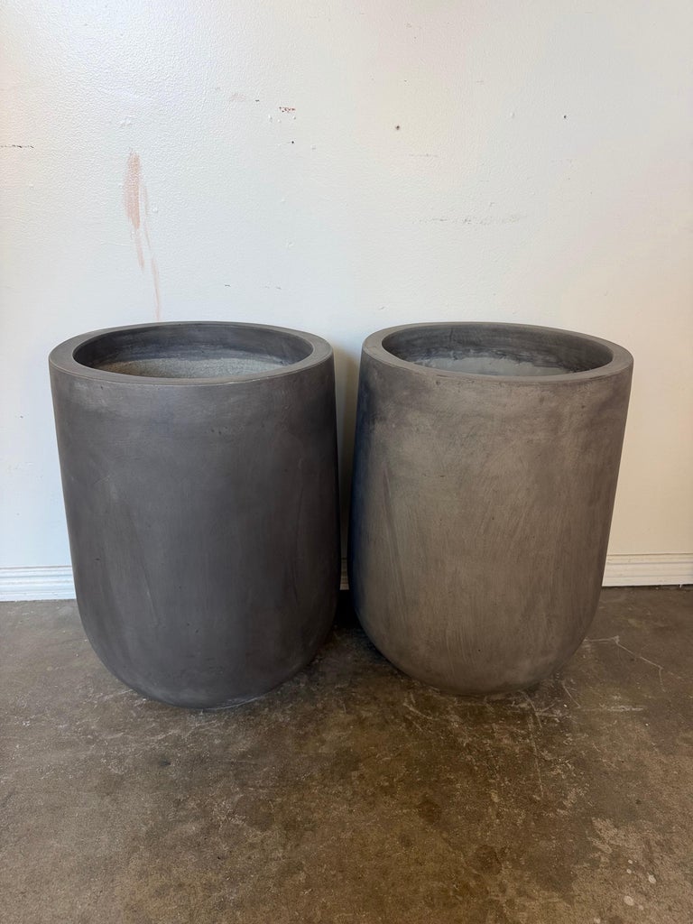 Pair of Monumental Cylinder Planters - Brutalist Bullet Form - Dark Slate