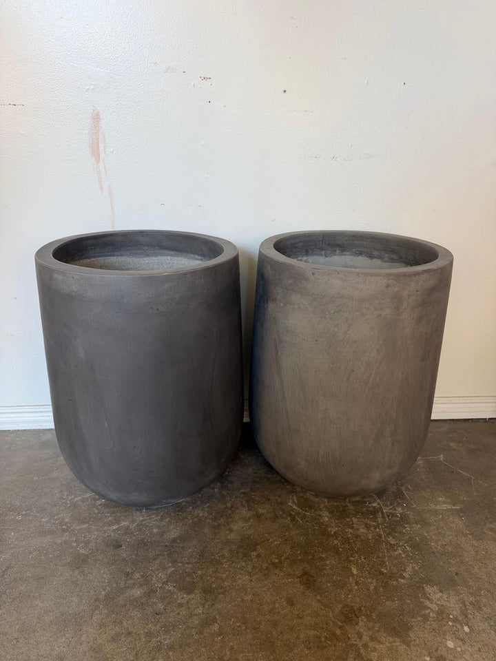 Pair of Monumental Cylinder Planters - Brutalist Bullet Form - Dark Slate