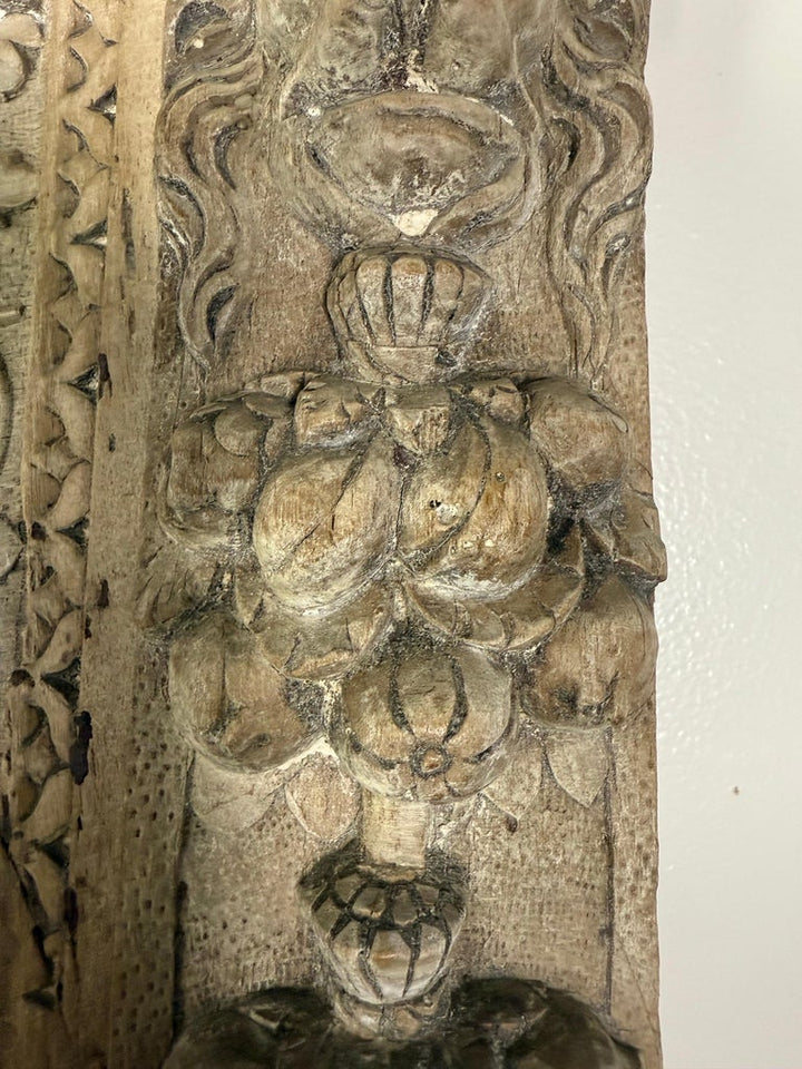 Italian Carved Linen Headboard w/ Antique Panel