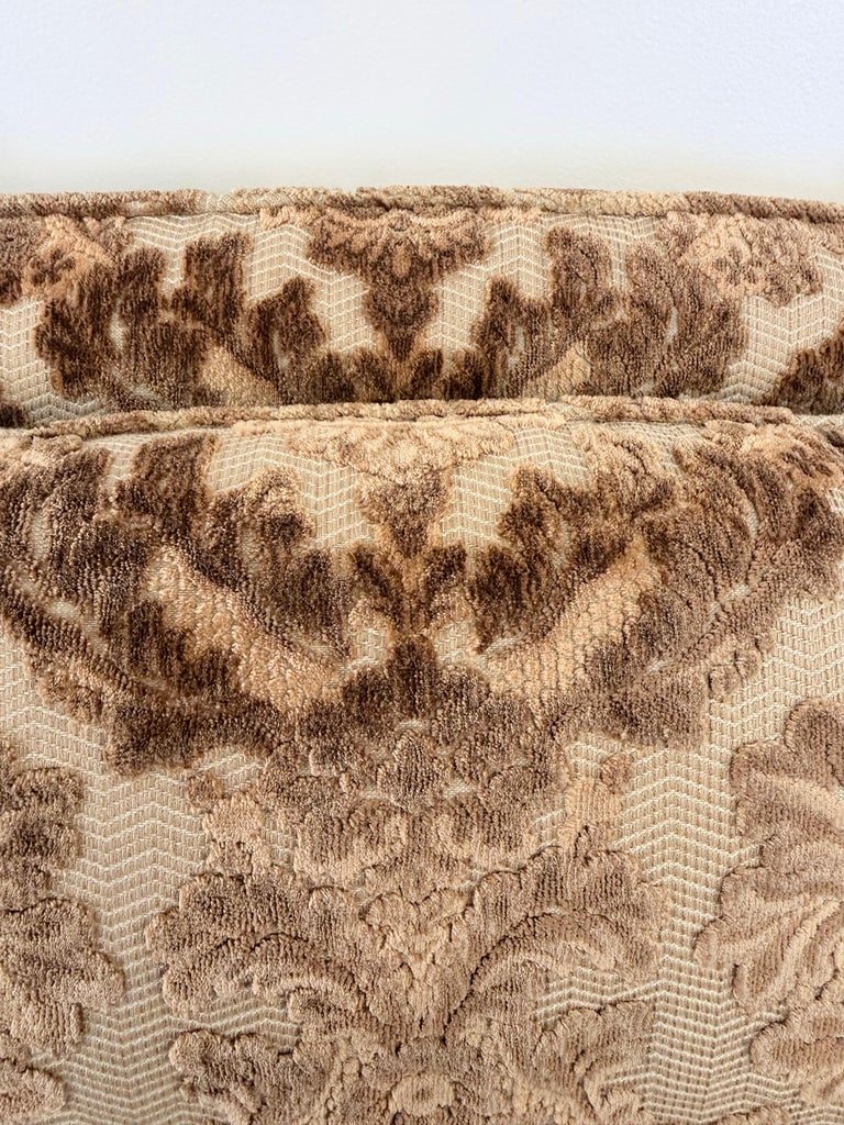 Pair of Cut Velvet Lumbar Pillows, Taupe-Brown Damask, Antique Style