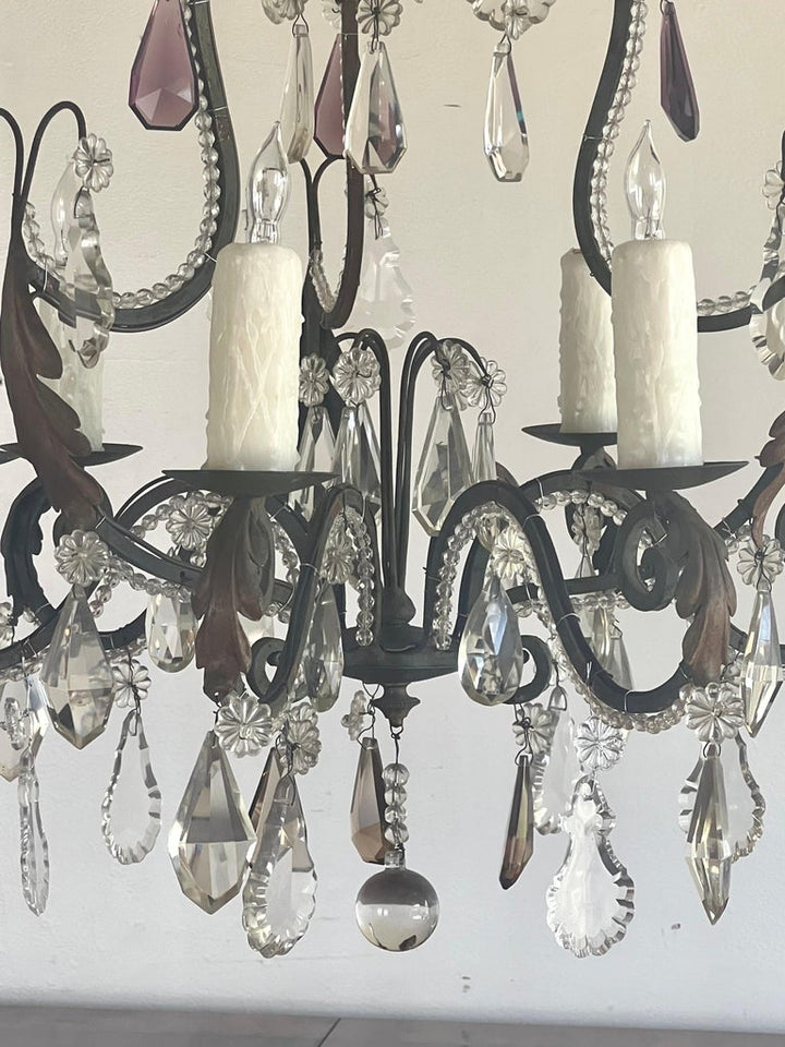 French Crystal Beaded Chandelier C. 1900's