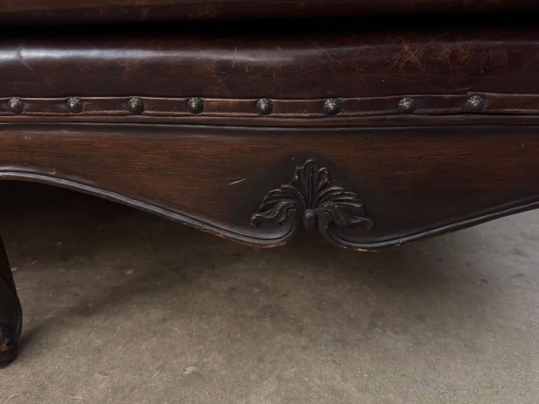 Ralph Lauren Home "Belmont" Hand-Carved Leather Camelback Sofa With Scroll Arms