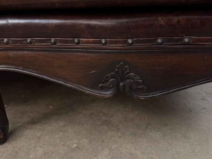 Ralph Lauren Home "Belmont" Hand-Carved Leather Camelback Sofa With Scroll Arms