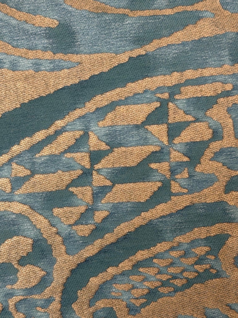 Authentic Fortuny Aquamarine Velvet &amp; Gold Pillows, Italy, 21st Century