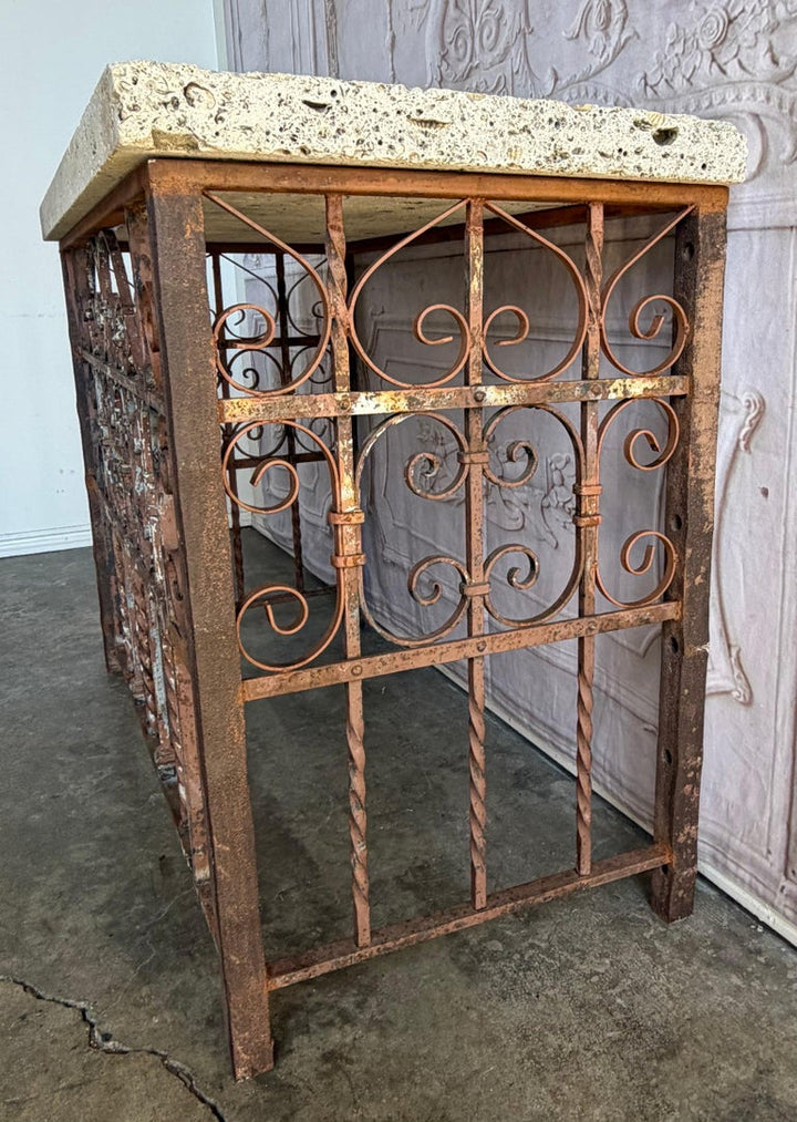 Spanish Revival Console Table - Fossilized Stone Top