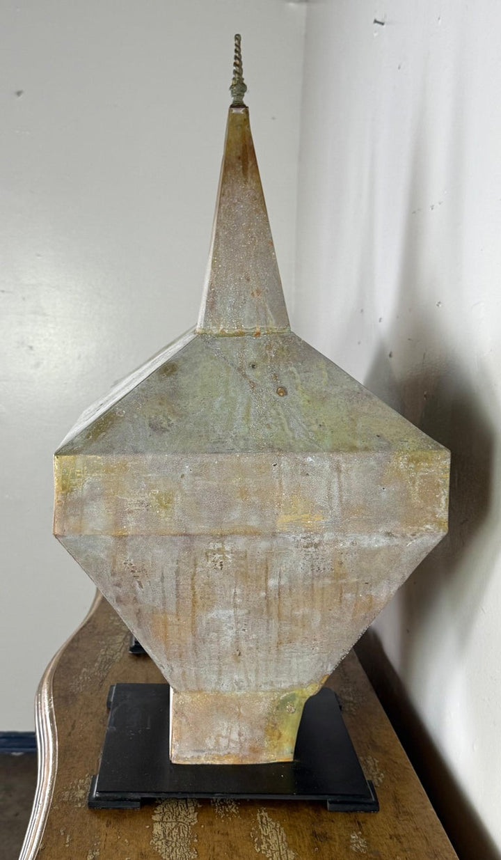 Pair of Large Patinated Zinc Architectural Finials Mounted on Iron Bases