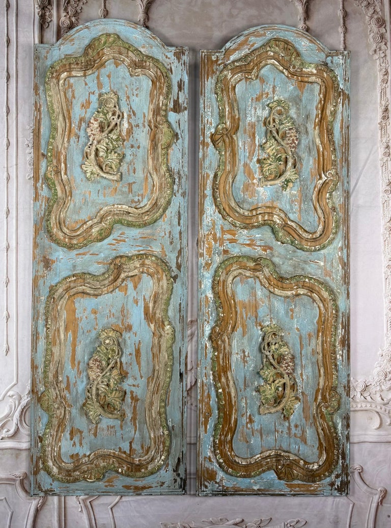 19th Century French Louis XV Rococo Doors with Distressed Wood Finish