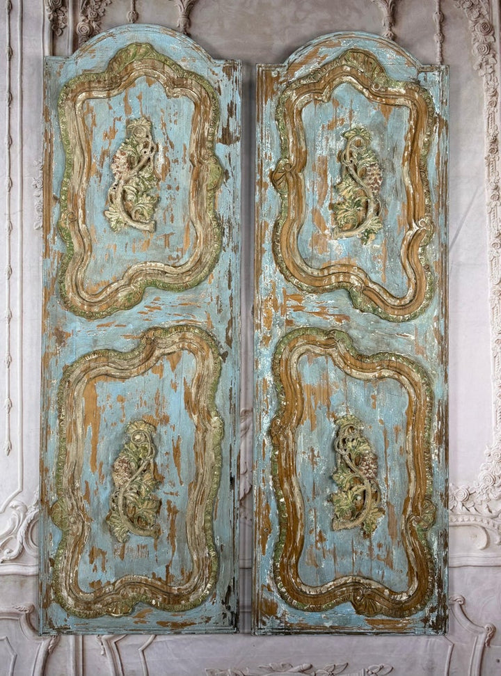 19th Century French Louis XV Rococo Doors with Distressed Wood Finish