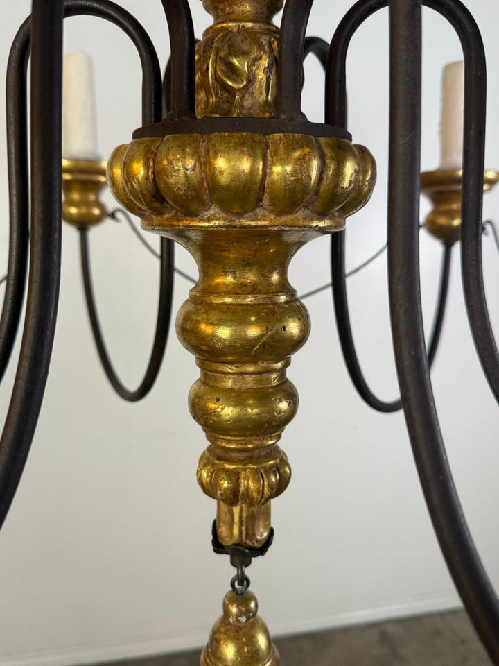 Paul Ferrante Gilt and Iron Six-Light Chandelier, 20th Century