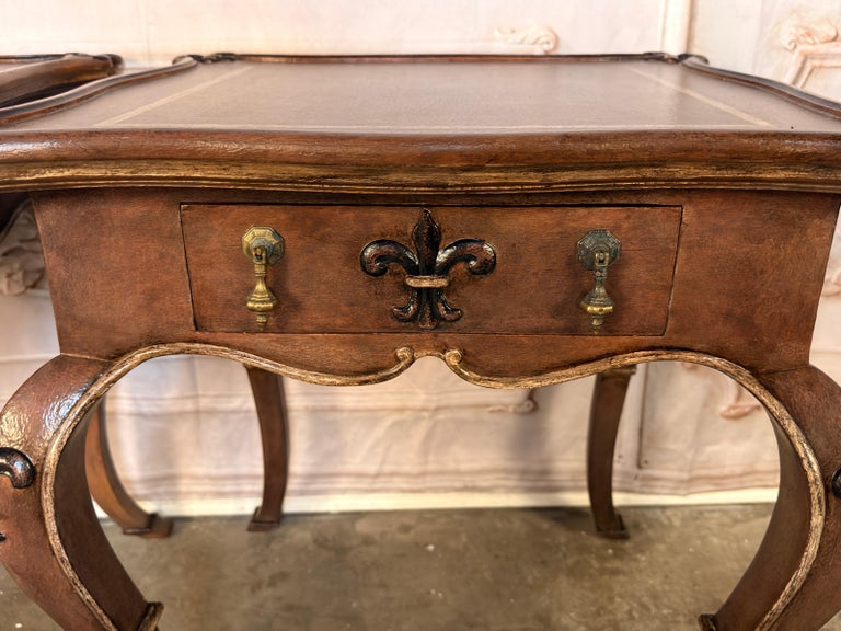Pair of French Louis XV Faux-Leather Painted Side Tables