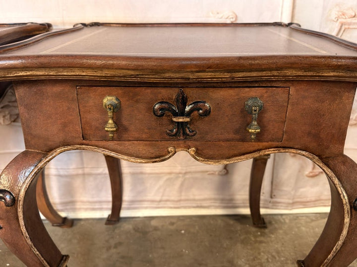 Pair of French Louis XV Faux-Leather Painted Side Tables