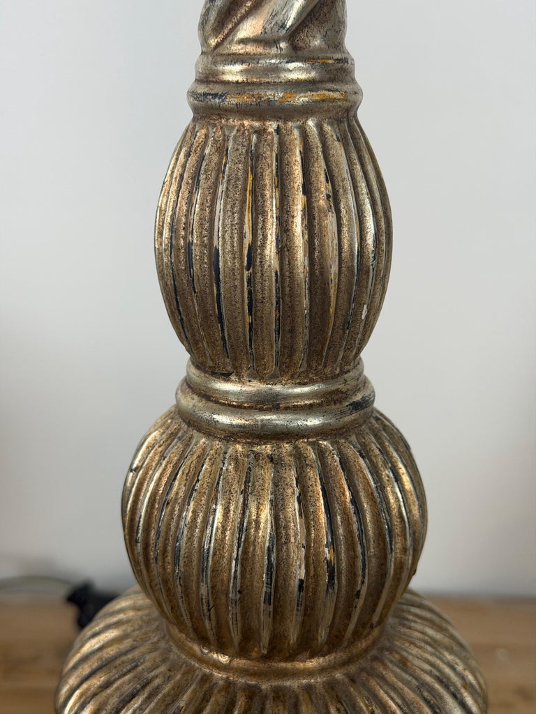 Pair of Italian Baroque Barley Twist Table Lamps - Silvered and Giltwood