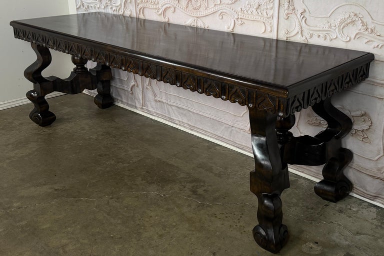 Spanish Revival Hand-Carved Walnut Console Table, Circa 1920-1940