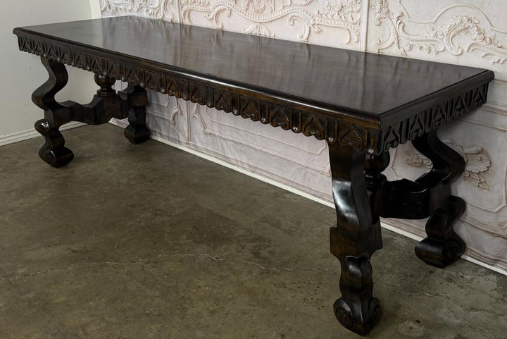 Spanish Revival Hand-Carved Walnut Console Table, Circa 1920-1940