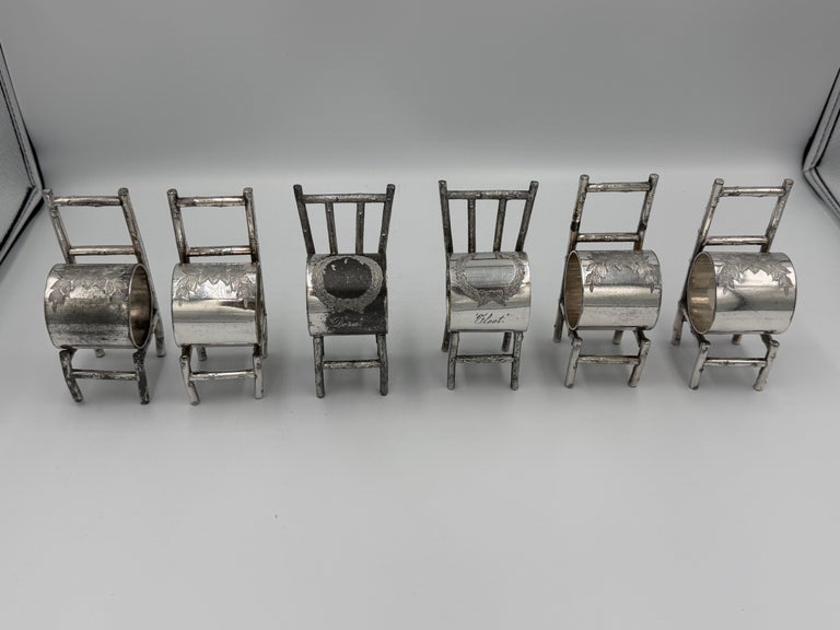 Set of 6 American Victorian Sterling Silver Figural Chair Napkin Rings