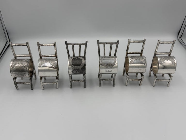Set of 6 American Victorian Sterling Silver Figural Chair Napkin Rings