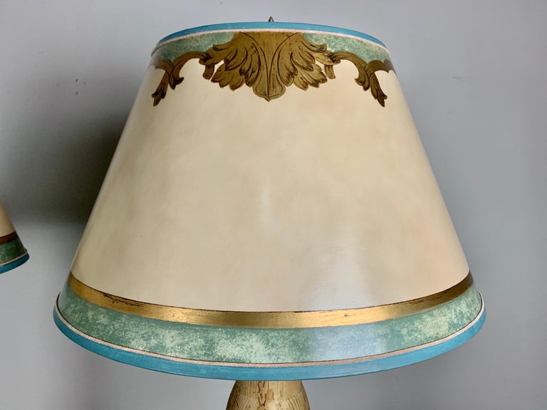 Pair of 19th Century Italian Candlestick Lamps with Custom Parchment Shades