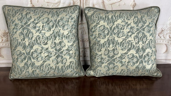 Pair Of Authentic Venetian Oneiroi Patterned Fortuny Pillows