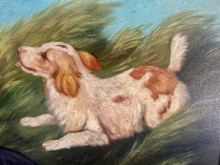 English Oil on Canvas Depicting Trio of Spaniels