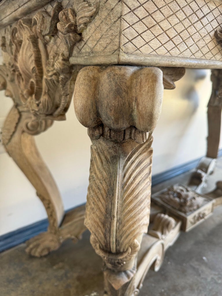 Italian Baroque Revival Carved Wood Console Table