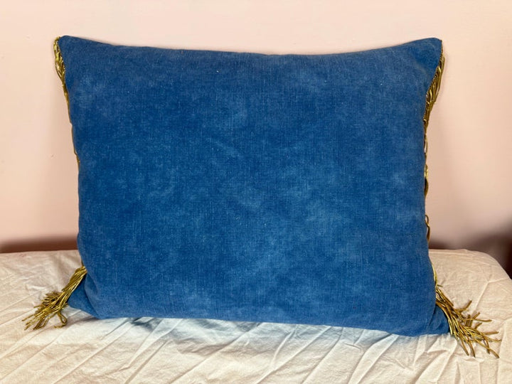19th C. Metallic Applique Linen Pillow