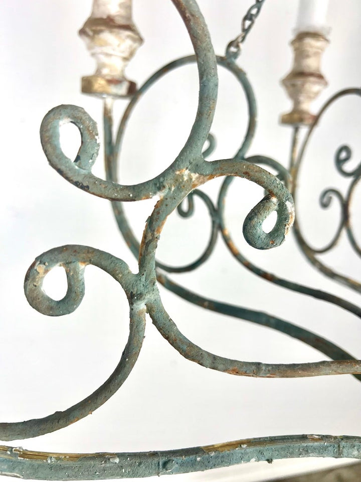 Custom Eight Light Wood & Iron Painted Chandelier by Melissa Levinson