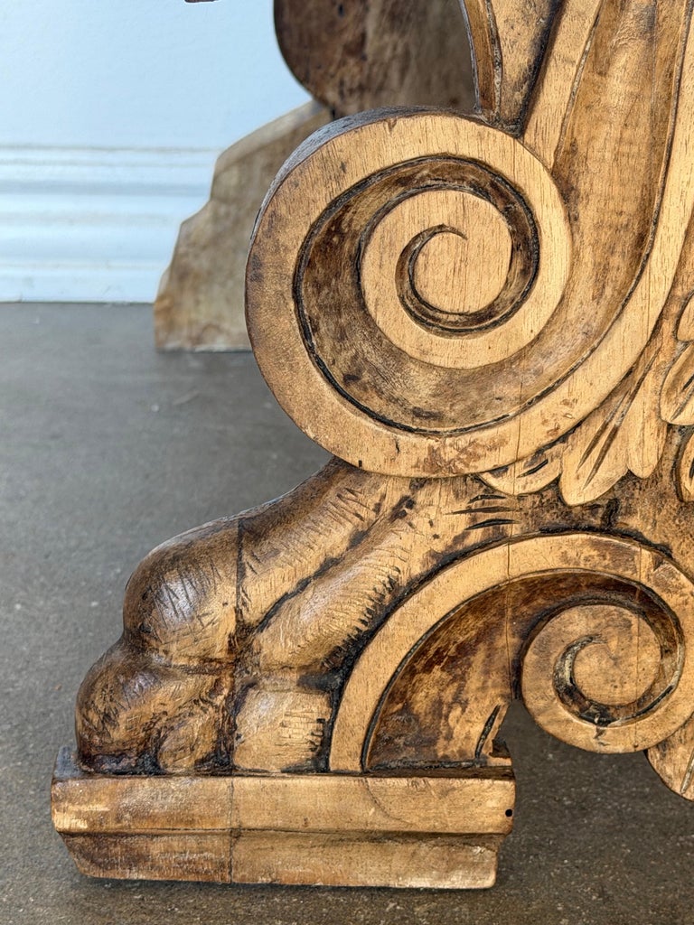 Pair of 19th C. Italian Renaissance Sgabello Hall Chairs - Heavily Carved Walnut