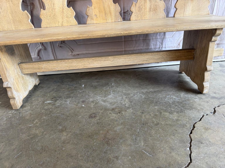 Rustic Hand-Carved Oak Benches, Pair, Folk Art / Spanish Colonial Style
