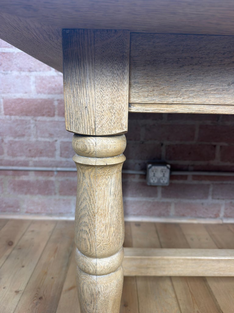 Vintage French Country Bleached Oak Farmhouse Dining Table