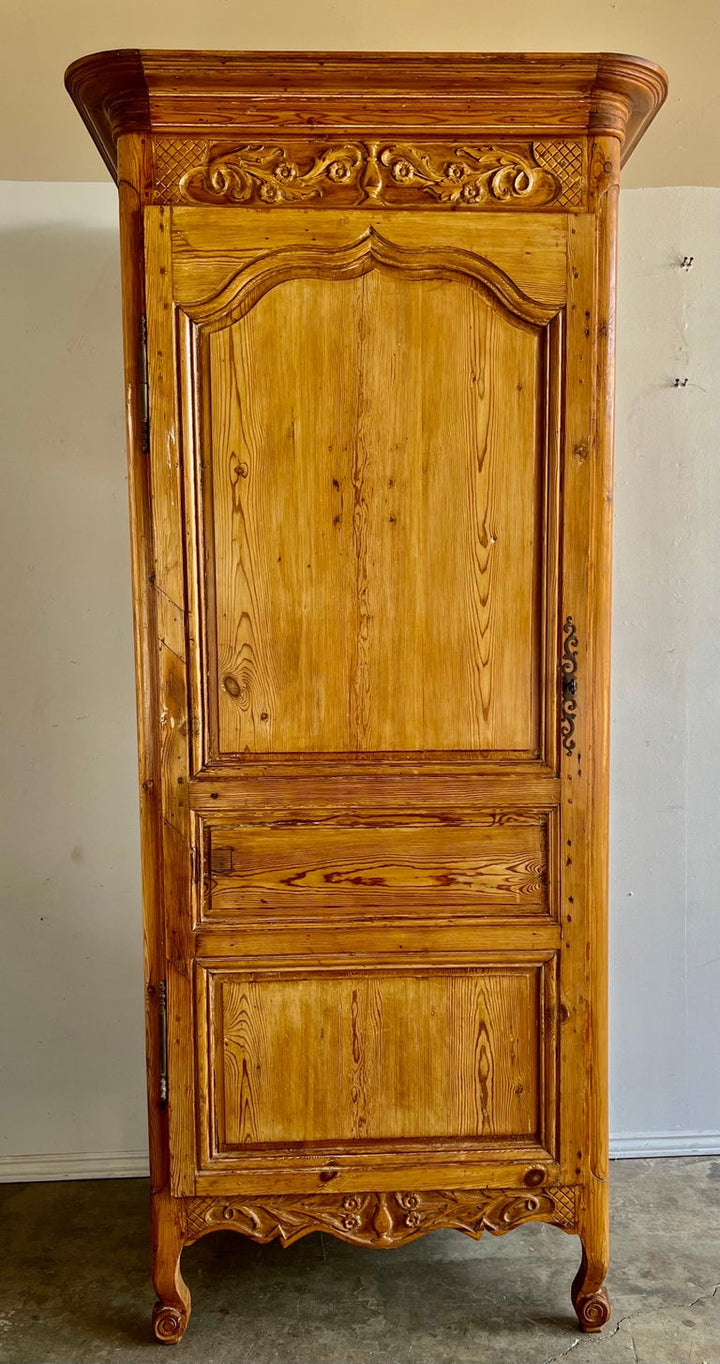 19th Century French Provincial Pine Cabinet With Acanthus Carving