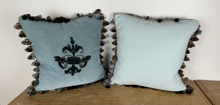 Pair of Custom Velvet Appliqué Pillows by Melissa Levinson