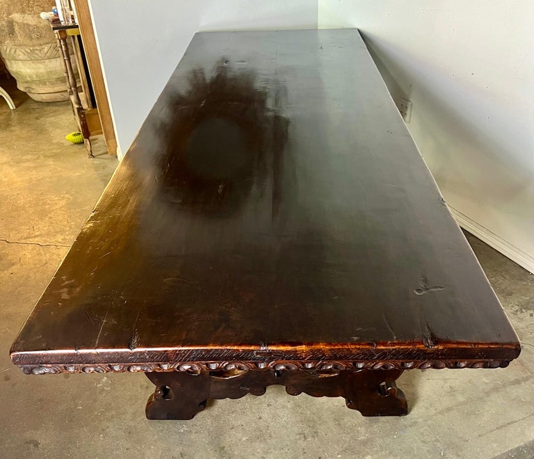 19th Century Italian Walnut Dining Table w/ Iron Stretcher