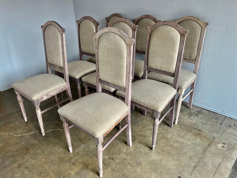 Set of Eight Italian Bleached Dining Chairs C. 1900's