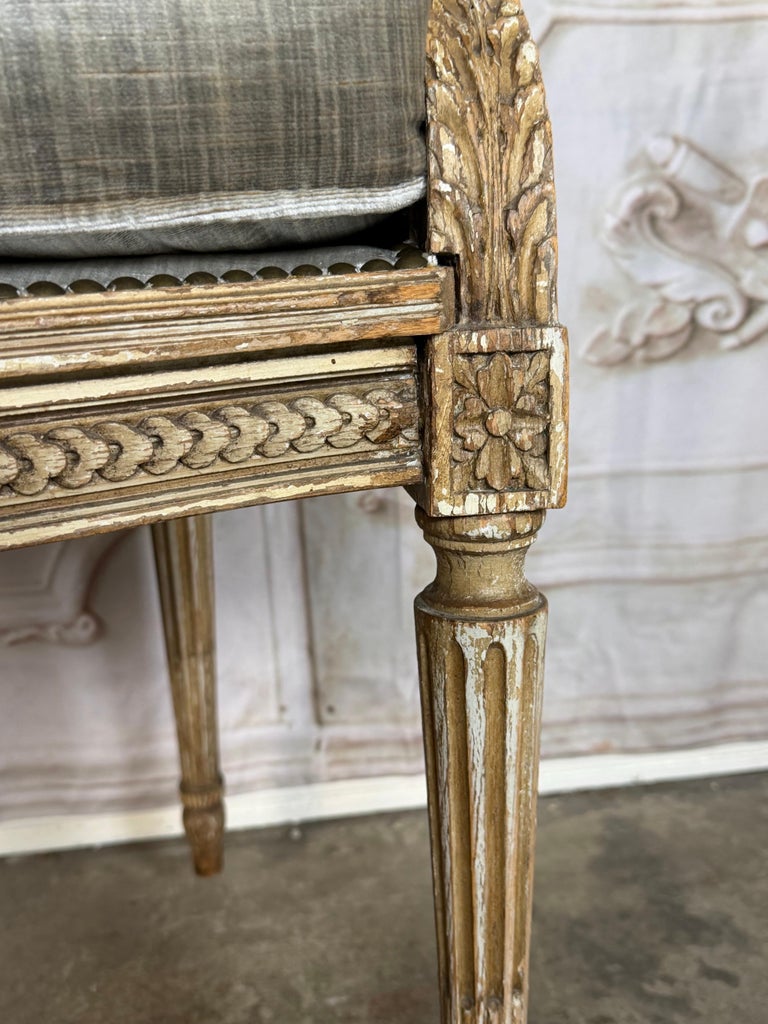 Antique French Louis XVI Style Painted Bergère Chair with Cane Back