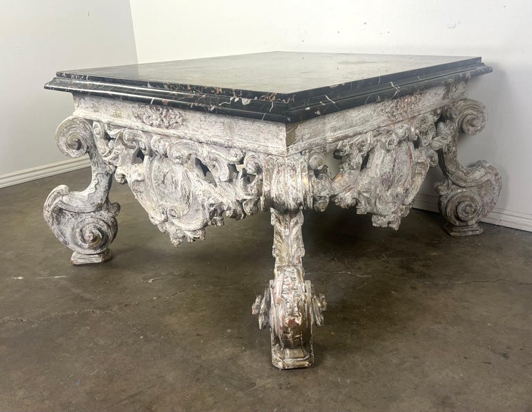 Monumental Painted Rococo Style Coffee Table w/ Marble Top