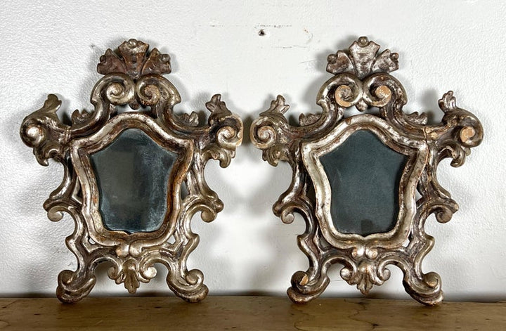 Pair of Italian Scrolled Silver Leaf Baroque Style Mirrors