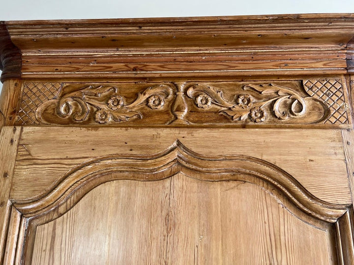 19th Century French Provincial Pine Cabinet With Acanthus Carving