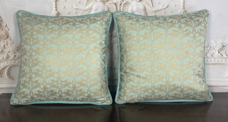 Custom Fortuny Decorative Pillows in Gilt Gold &amp; Aquamarine, Italy