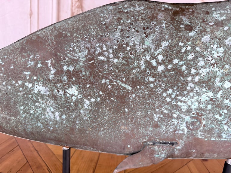 Monumental American Folk Art Copper Whale Weathervane with Verdigris Patina
