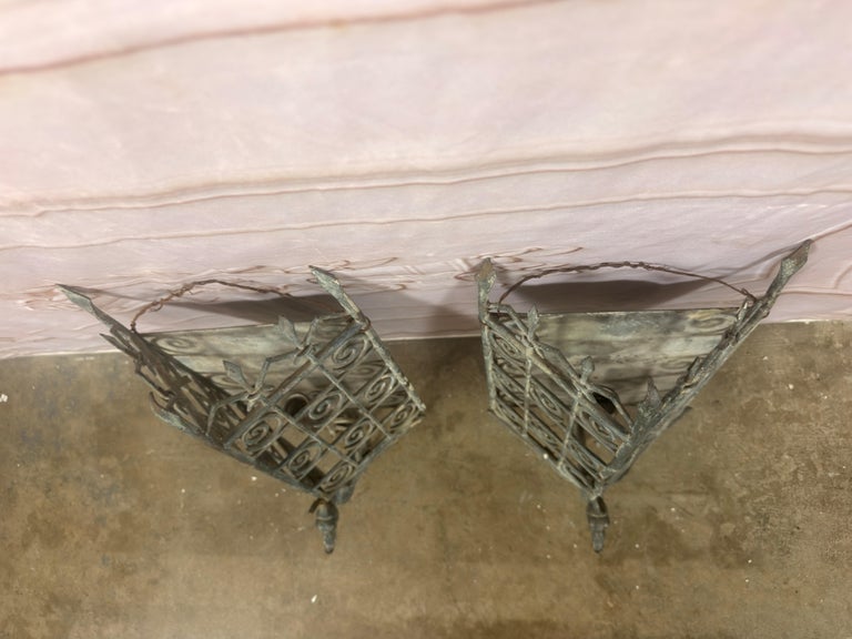 Pair of Gothic Revival Metal Iron Dragon Sconces