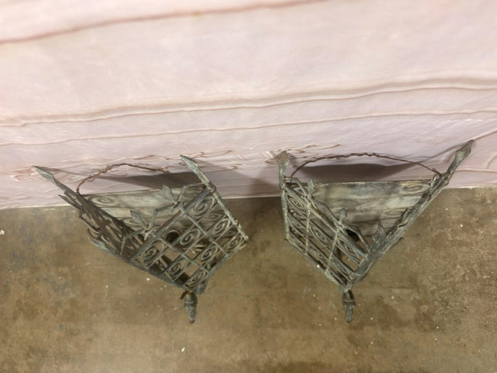 Pair of Gothic Revival Metal Iron Dragon Sconces