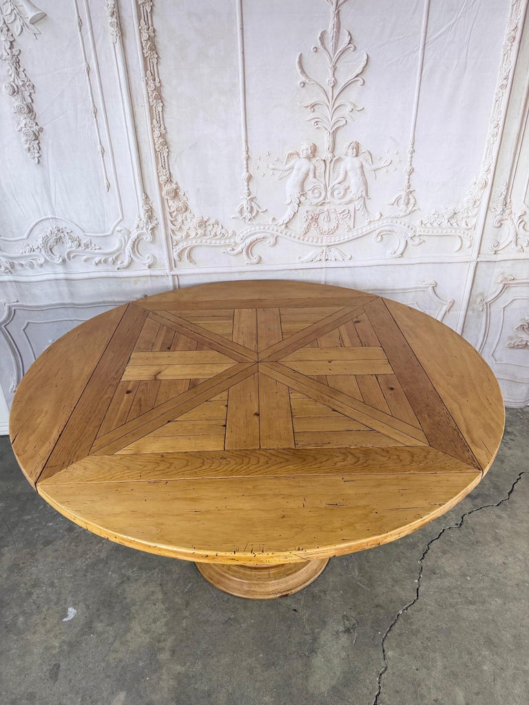 French Provincial Parquetry Drop-Leaf Pedestal Dining Table
