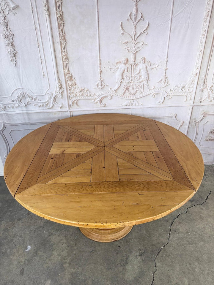 French Provincial Parquetry Drop-Leaf Pedestal Dining Table