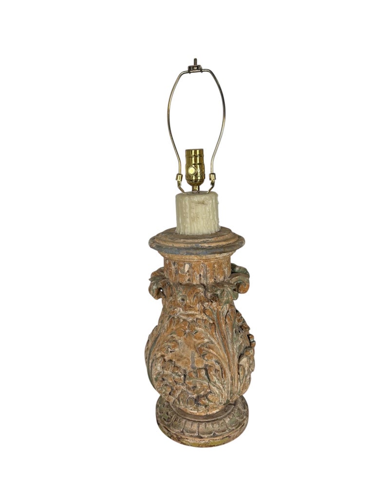 Pair of Italian Carved Wood Baroque Style Table Lamps