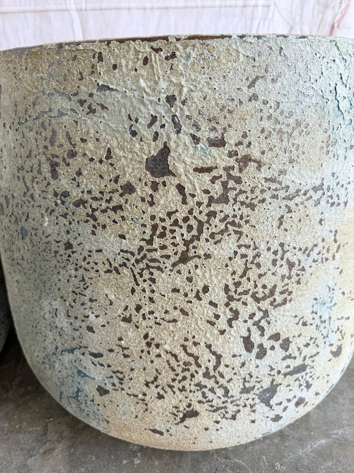 Pair of Large 20th Century Pitted Limestone-Finish Terra Cotta Planters