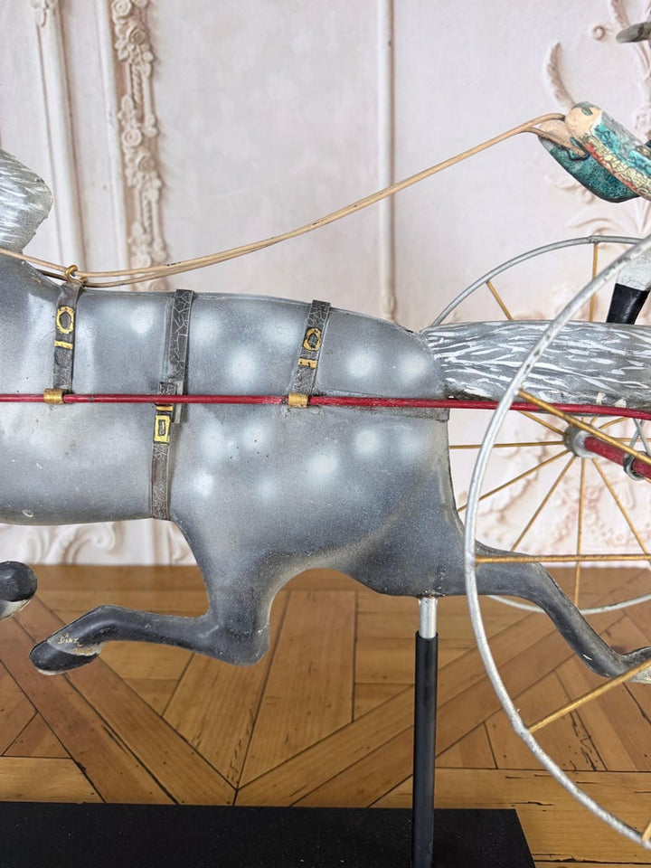 American Folk Art Painted Metal Horse & Sulky Weathervane