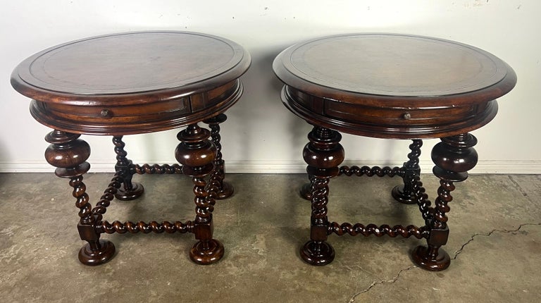 Pair of Leather Top Side Tables by John Richards