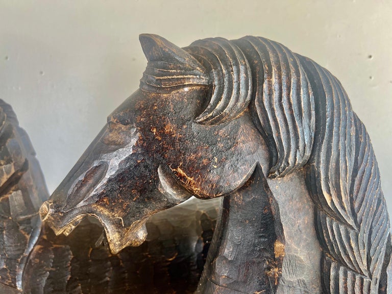 Pair of Primitive Hand Chiseled Horse Sculptures