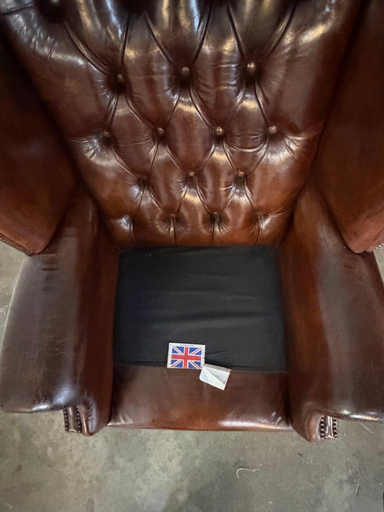 Pair of Vintage English Tufted Leather Wingback Armchairs