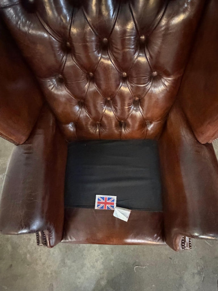 Pair of Vintage English Tufted Leather Wingback Armchairs